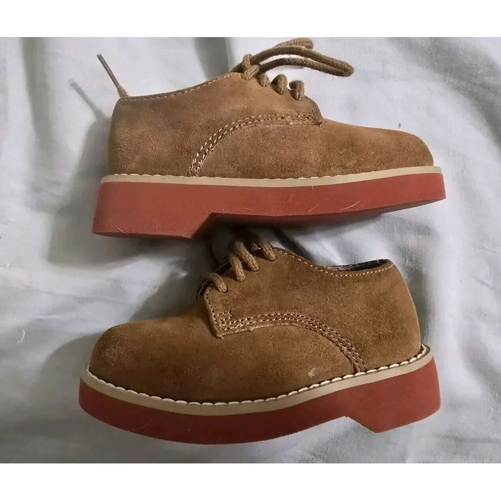 Drexlite Kids Unisex Buck Oxfords Classic Retro Tan Leather Suede Dress Shoes 5M